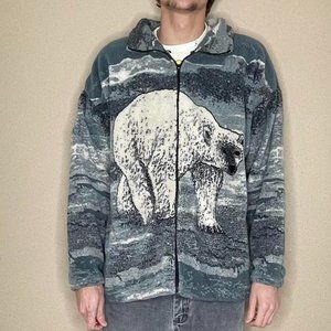 Vintage polar bear fleece all over print zip up